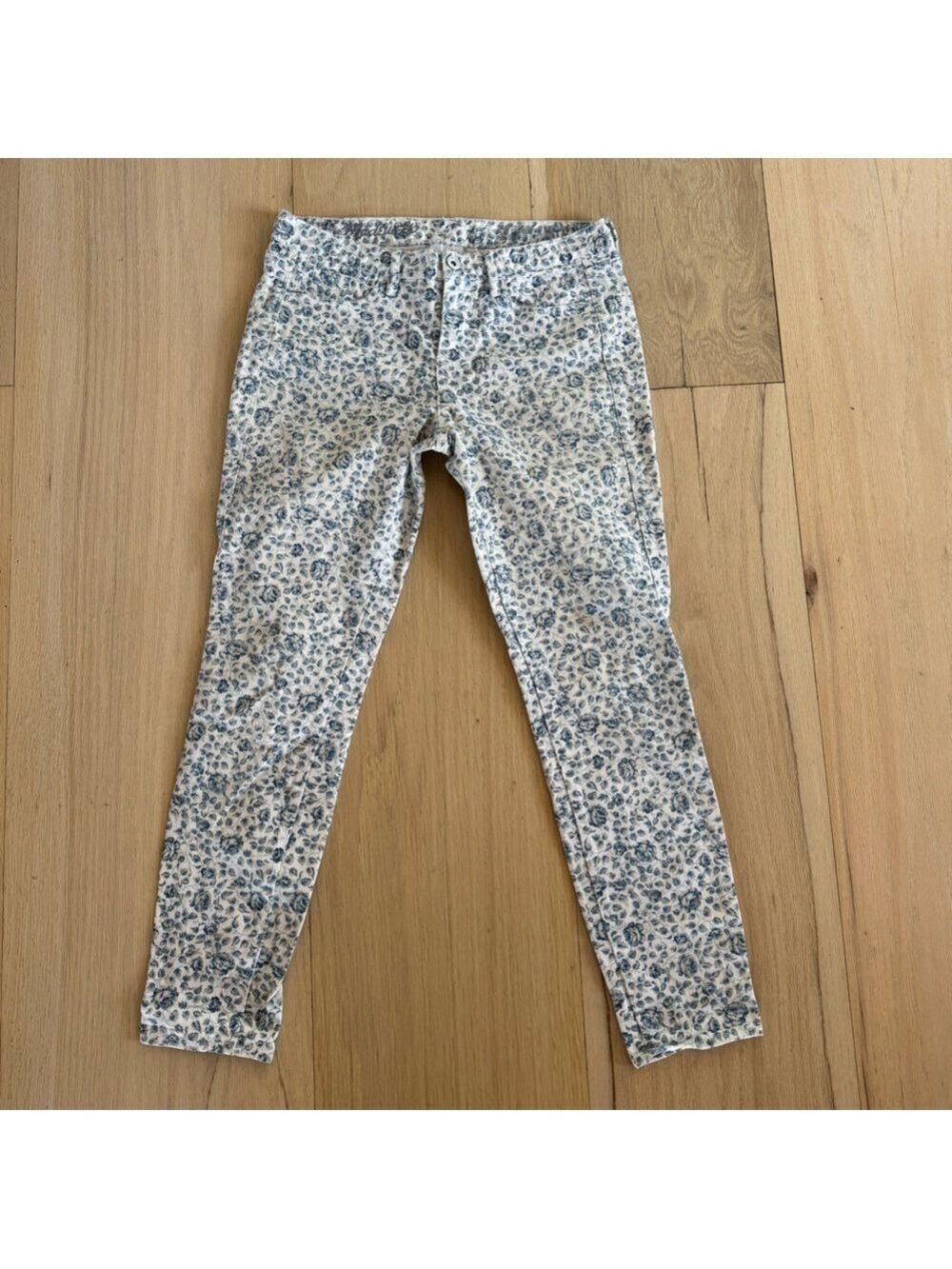 Madewell Skinny Ankle Jeans Floral White And Blue Size 27